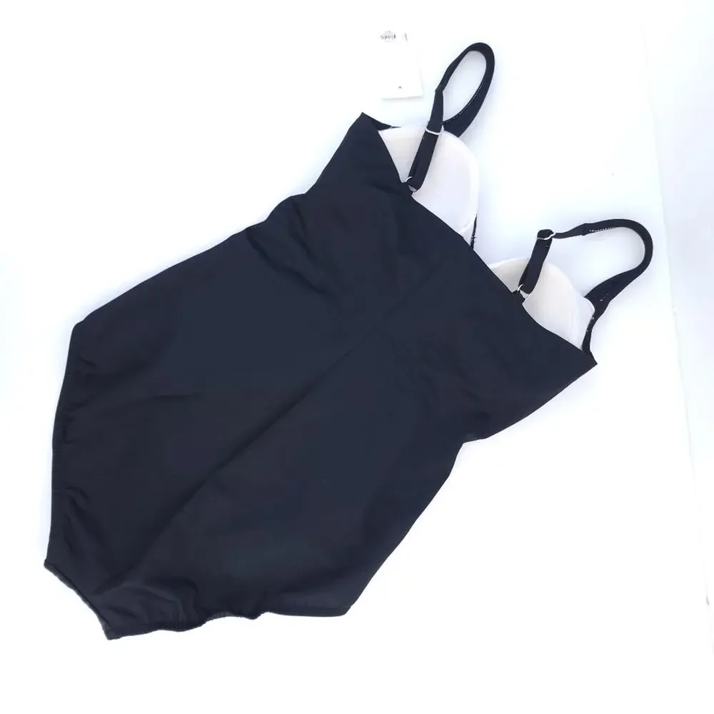 New Croft & Barrow One Piece Swimsuit Sz 10 Purple, Black Scalloped Bathing Suit
